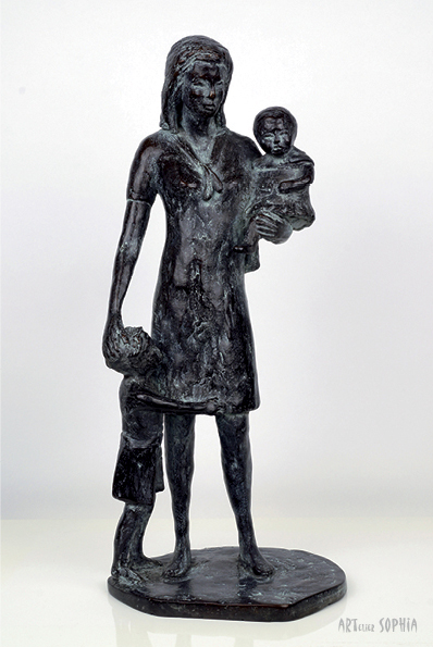 Robijn Picknicken Clam Bronzen beeld ''Moeder met Twee Kinderen'' groot - Artelier Sophia in  AmsterdamArtelier Sophia in Amsterdam